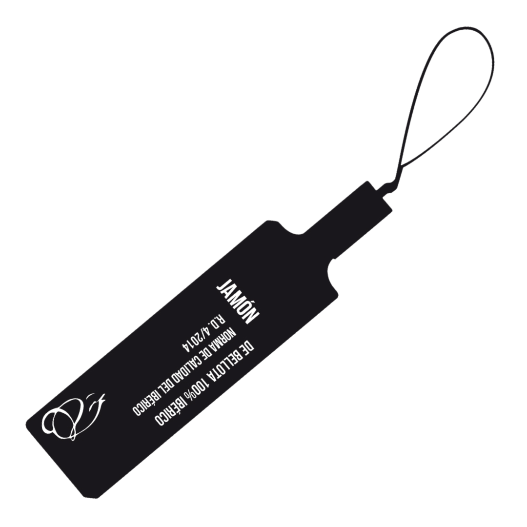 Schwarzes Zertifizierungsband des iberischen Jamón – Bellota 100 % Pata Negra