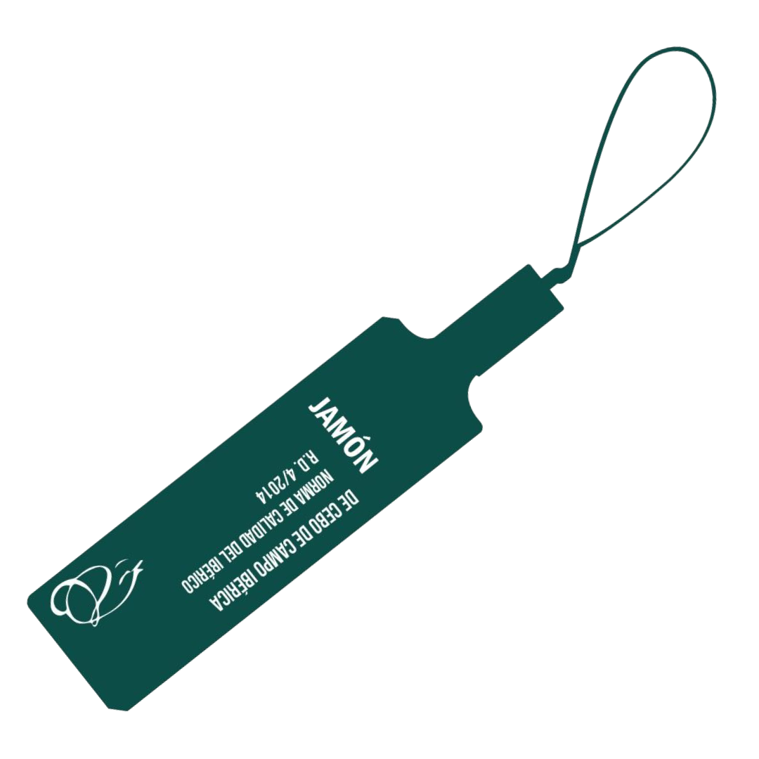 Grünes Zertifizierungsband des iberischen Jamón – Cebo de Campo Qualität