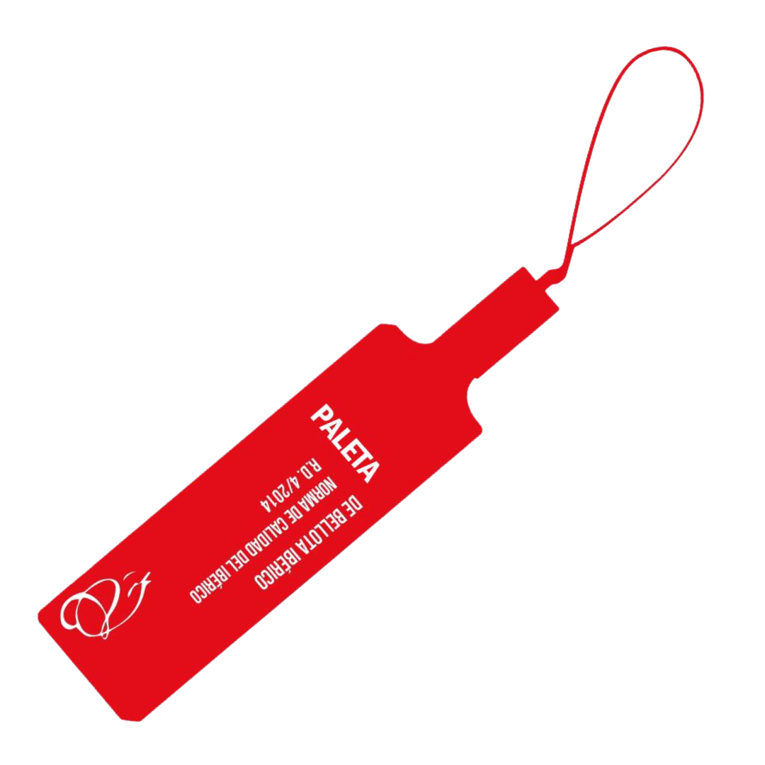 Rotes Zertifizierungsband der iberischen Paleta – Bellota 50 % Qualität