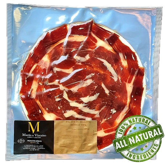 Sorgfältig geschnittener Iberico-Schinken, vakuumverpackt und ideal für den täglichen Genuss.