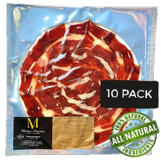 Perfekt geschnittener, saftiger Iberico-Schinken, bereit zum Genießen.