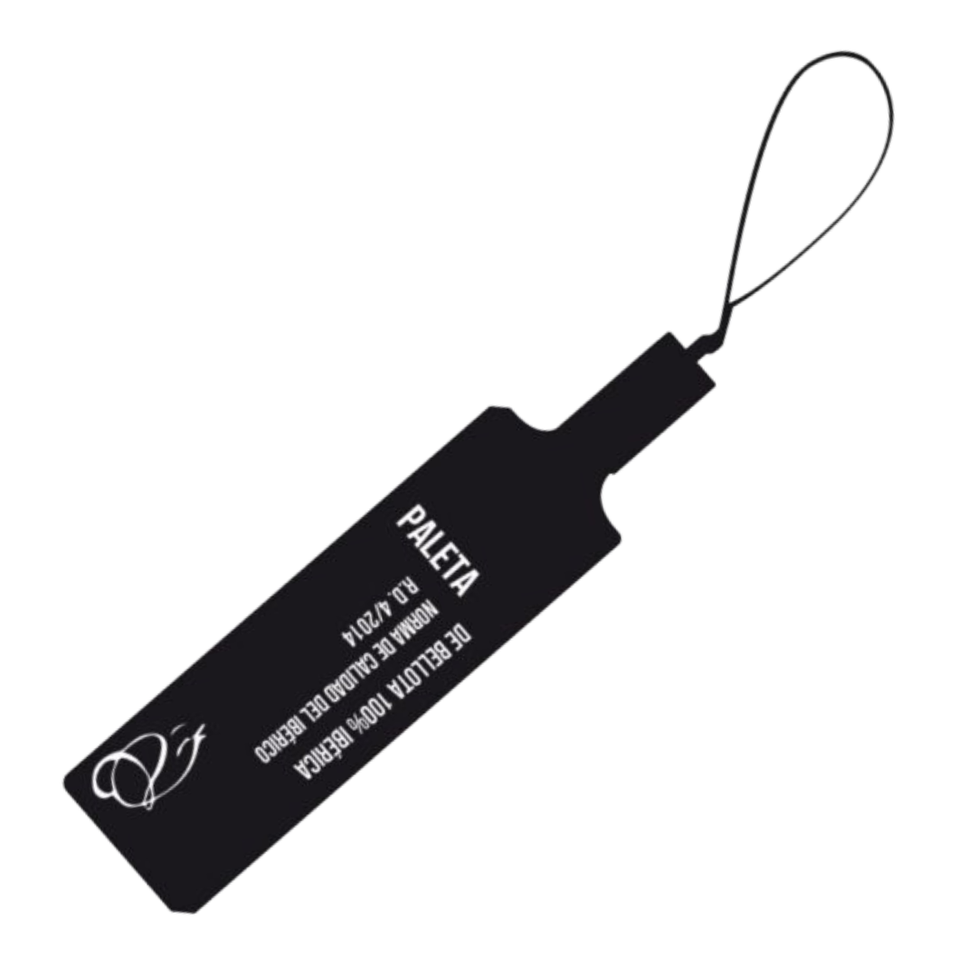 Schwarzes Zertifizierungsband der iberischen Paleta – Bellota 100 % Pata Negra