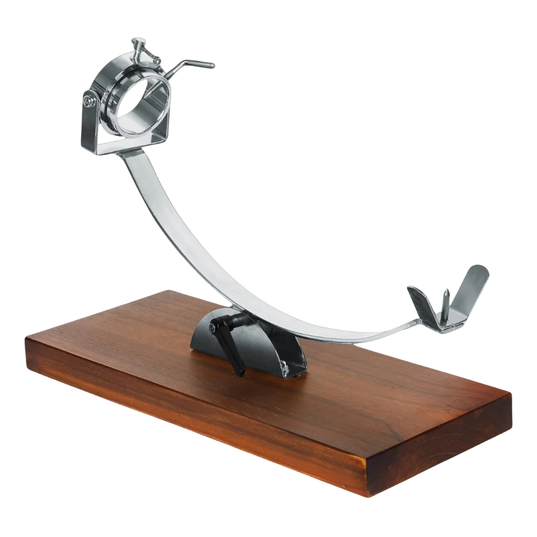 Schinkenhalter NERTHUS FIJ 853 aus Edelstahl und Holz mit drehbarem Kopf auf stabiler Basis